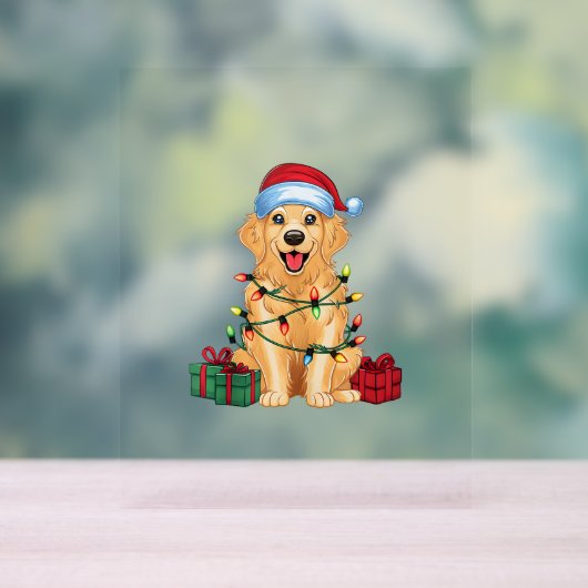 Kerstverlichting Santa Hat Golden Retriever Dog Ch Acryl Bord (Neutraal)