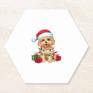Kerstverlichting Santa Hat Maltipoo Dog Christmas Kartonnen Onderzetters