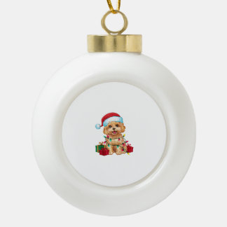 Kerstverlichting Santa Hat Maltipoo Dog Christmas Keramische Bal Ornament