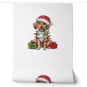 Kerstverlichting Santa Hat Mountain Cur Dog Kerstm Behang