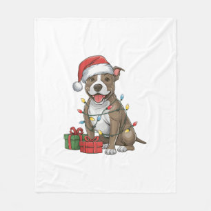 Kerstverlichting Santa Hat Pitbull Terrier Dog Chr Fleece Deken