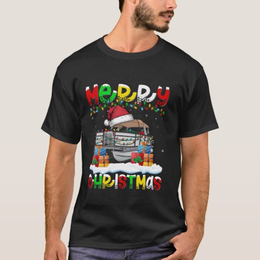 Kerstverlichting Santa Hat Pontoon Boat Vrolijk Ke T-shirt (Voorkant)