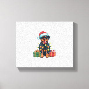 Kerstverlichting Santa Hat Rottweiler Hondenkerst Canvas Afdruk