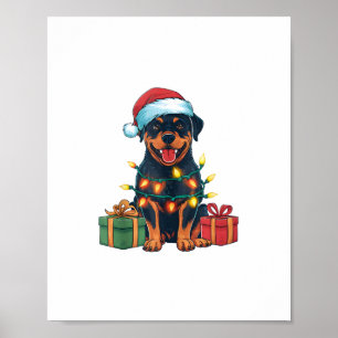 Kerstverlichting Santa Hat Rottweiler Hondenkerst Poster