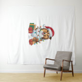 Kerstverlichting Santa Hat Shetland Herdershond Ke Wandkleed (In Situ (horizontaal))