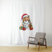 Kerstverlichting Santa Hat Shetland Herdershond Ke Wandkleed (In situ)