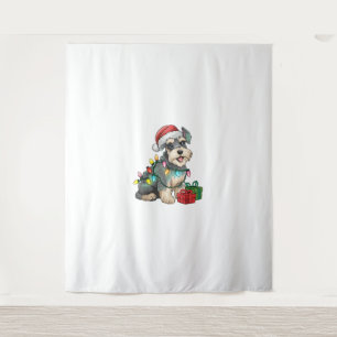 Kerstverlichting Santa Hat Standaard Schnauzer Dog Wandkleed