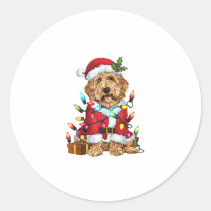 Kerstverlichting Santa Labradoodle Hond Kerstmis Ronde Sticker