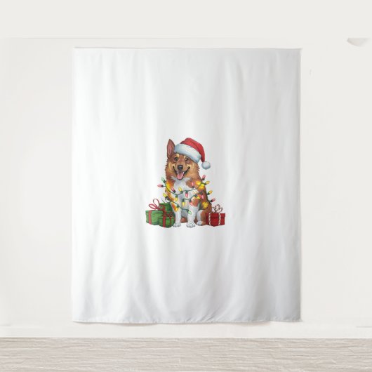 Kerstverlichting Santa Norwegian Elkhound Dog Chri Wandkleed (Voorkant)