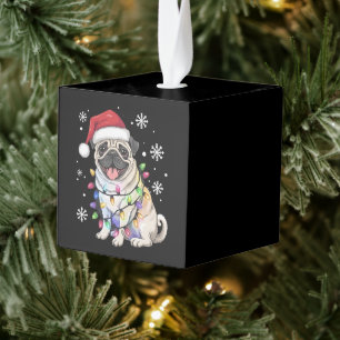 Kerstverlichting Santa Pug Kerstmis Hondenliefhebb Kubus Ornament