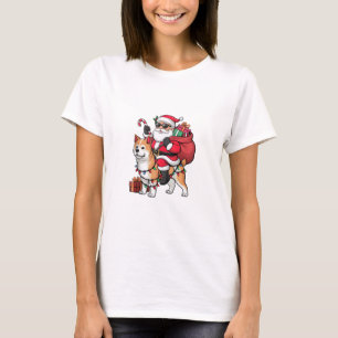Kerstverlichting Santa Riding Akita Inu Dog Christ T-shirt