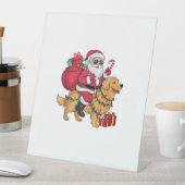 Kerstverlichting Santa Riding Golden Retriever Dog Reclamebord Met Voetstuk (Insitu)