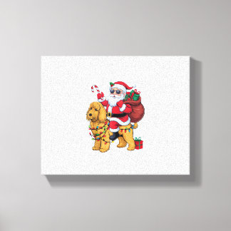 Kerstverlichting Santa Riding Goldendoodle Dog Chr Canvas Afdruk