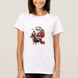 Kerstverlichting Santa Riding Miniatuur Pinscher H T-shirt