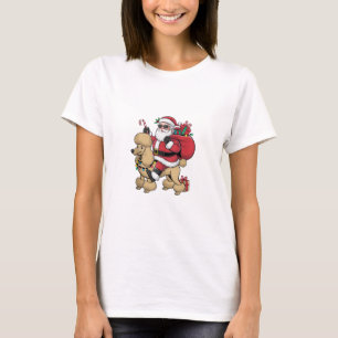 Kerstverlichting Santa Riding Poedel Hond Kerstmis T-shirt
