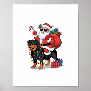 Kerstverlichting Santa Riding Rottweiler Hond Kers Poster