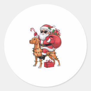 Kerstverlichting Santa Riding Vizsla Dog Kerstmis Ronde Sticker