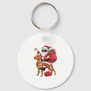 Kerstverlichting Santa Riding Vizsla Dog Kerstmis Sleutelhanger
