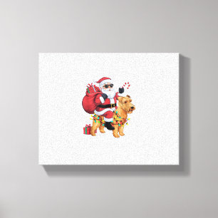 Kerstverlichting Santa Riding Wheaten Terrier Hond Canvas Afdruk