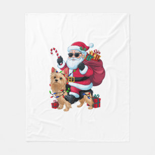 Kerstverlichting Santa Riding Yorkie Dog Kerstmis Fleece Deken