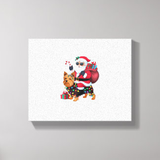 Kerstverlichting Santa Riding Yorkshire Terriër Ho Canvas Afdruk