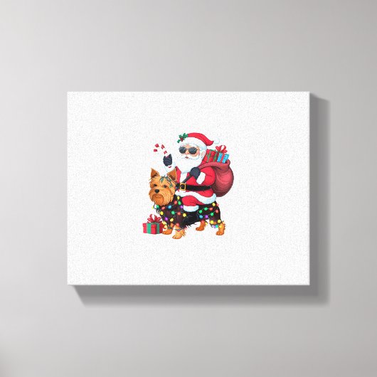 Kerstverlichting Santa Riding Yorkshire Terriër Ho Canvas Afdruk (Voorkant)