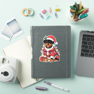 Kerstverlichting Santa Rottweiler Hondenkerst Sticker