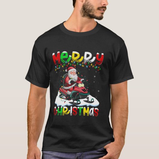 Kerstverlichting Santa Snowmobiling Vrolijk Kerstf T-shirt (Voorkant)