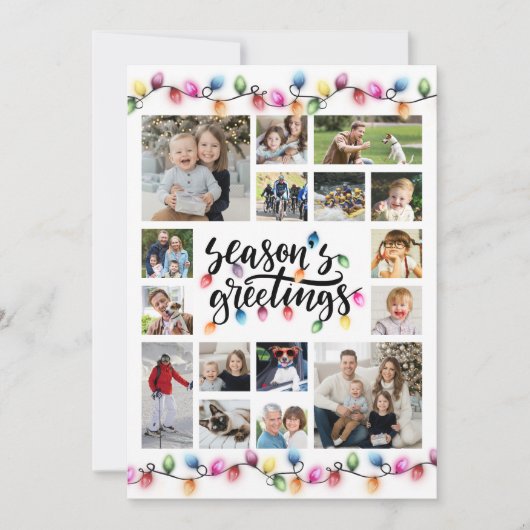 Kerstverlichting Seizoenen Groeten 16 foto's Feestdagenkaart (Voorkant)