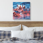 Kerstverlichting versierd met sneeuw bedekt dorp H Canvas Afdruk (Insitu (Slaapkamer))