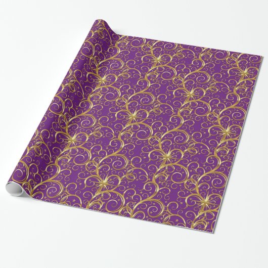 Kerstverpakken papier-Majesteit Golden Swirls Cadeaupapier (Uitgerold)