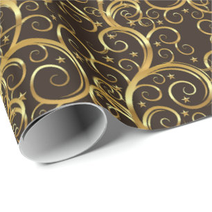 Kerstverpakken papier-Majesteit Golden Swirls Cadeaupapier