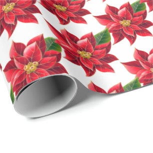 Kerstverpakken Papier-rood Poinsettias Cadeaupapier