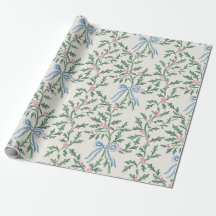 Kerstverpakkings papier met hulst ranken en blauwe