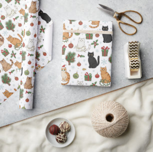 Kerstverpakkings papier met vrolijke katten