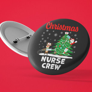 Kerstverpleegkundig team met Sinterklaas en rendie Ronde Button 5,7 Cm