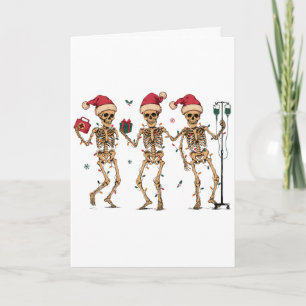 Kerstverpleegster Dansende Skeletten Kerstman Hoed Kaart