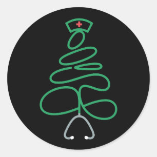 Kerstverpleegster Stethoscoop Boom Kerstman Hoed K Ronde Sticker