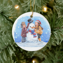 Kerstversiering 2 gezichten keramisch ornament