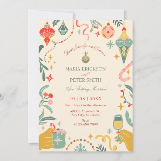 Kerstversiering bruiloft Uitnodiging (Voorkant)