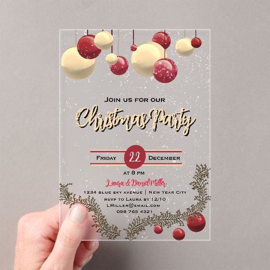 Kerstversiering en sneeuw acryl uitnodigingen (Insitu (Draagbaar))