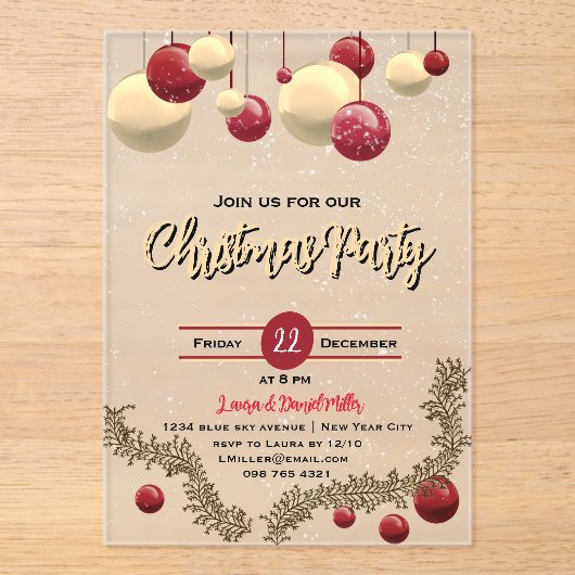 Kerstversiering en sneeuw acryl uitnodigingen (Voorkant)