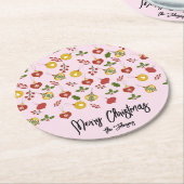 kerstversiering Festive Greenery Pink Ronde Kartonnen Onderzetter (Gebogen)