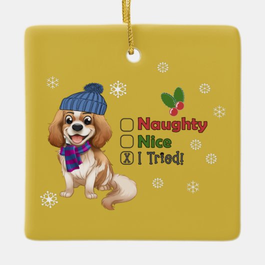 kerstversiering in Blenheim Cavalier Keramisch Ornament (Voorkant)