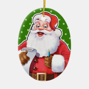 kerstversiering kerstman die zijn lijst controleer keramisch ornament