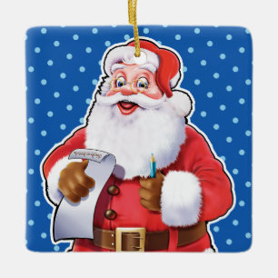 kerstversiering kerstman die zijn lijst controleer keramisch ornament