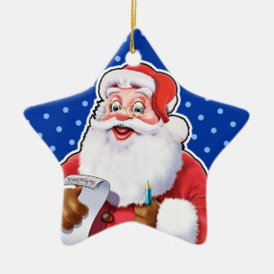 kerstversiering kerstman die zijn lijst controleer keramisch ornament