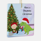 Kerstversiering met Dino en Kind Keramisch Ornament (Rechts)