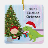 Kerstversiering met Dino en Kind Keramisch Ornament (Voorkant)