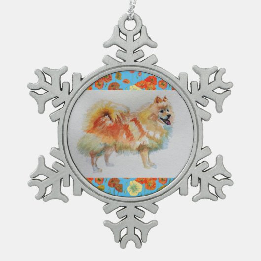 kerstversiering met Duitse Spitz Pommeren Tin Sneeuwvlok Ornament (Voorkant)